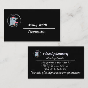 Carte De Visite Pharmacie minimaliste et élégante noire