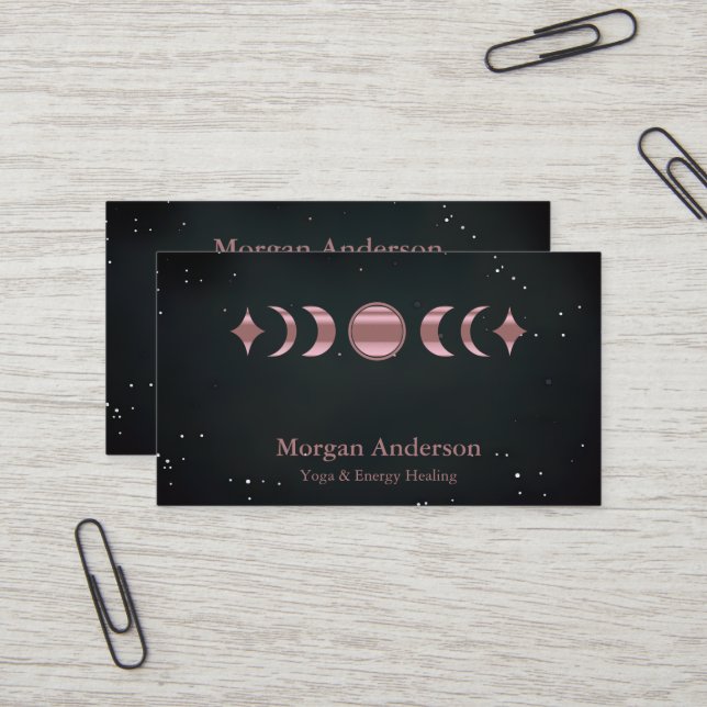 Carte De Visite Phase Abstraite Lune Or Spirituelle Energie Heiler (Devant/Arrière en situation)