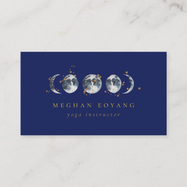Carte De Visite Phase de la Lune étoilée céleste| Navy Blue (Devant)