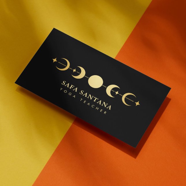 Carte De Visite Phases de la lune enseignant de Yoga Noir et or (Créateur téléchargé)