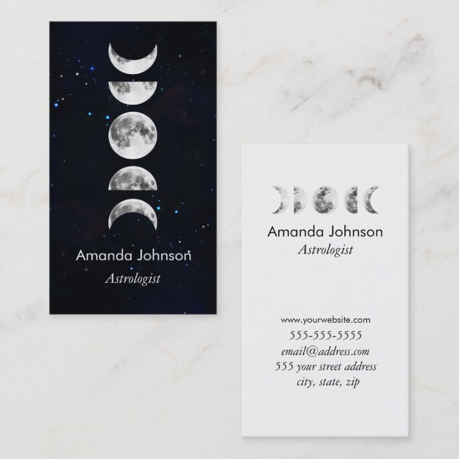 Carte De Visite Phases minimales de lune Astrologie Yoga Guérisseu (Devant / Derrière)