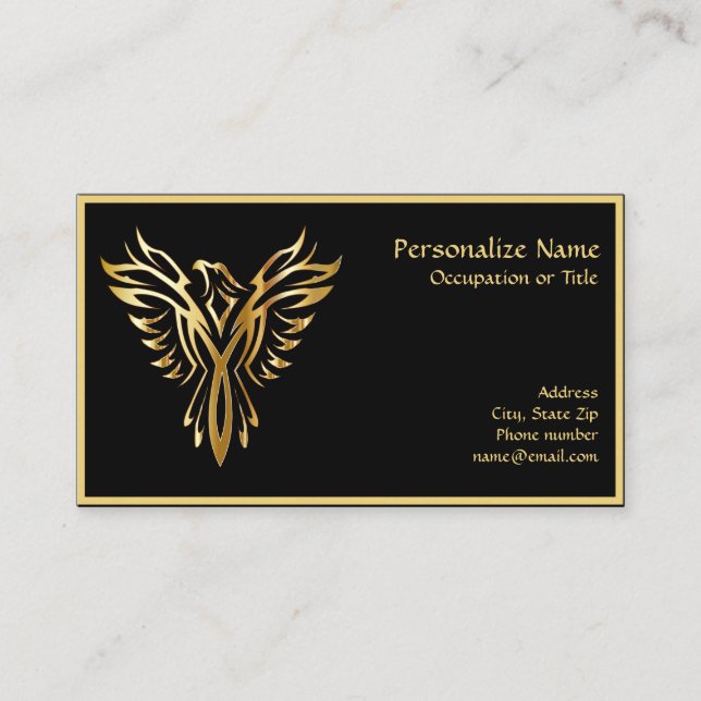 Carte De Visite Phoenix Rising Black & Gold Elegant (Devant)
