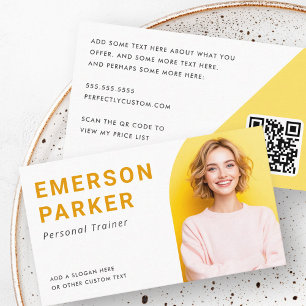 Carte De Visite Photo à demi-arc blanc jaune tendance code QR