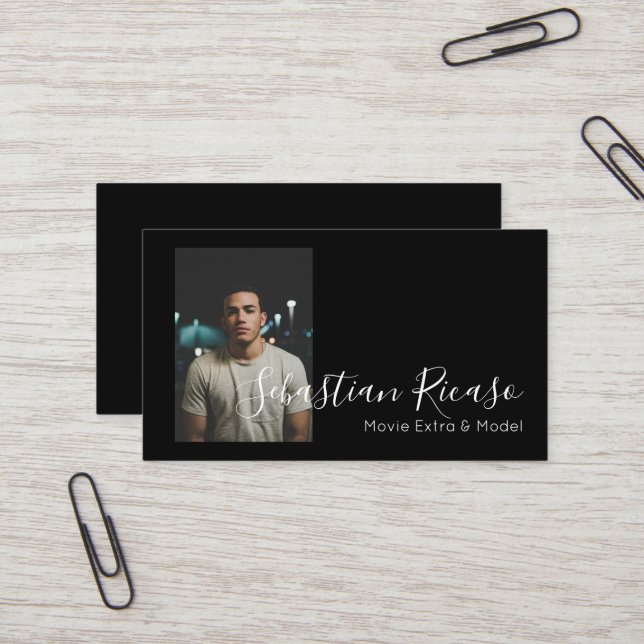 Carte De Visite Photo à thème noir et blanc Personnalisé (Devant/Arrière en situation)
