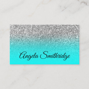 Carte De Visite Photo Aqua Ombre Pailleté Argent