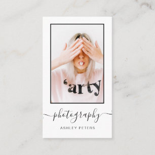 Carte De Visite Photo blanche de manuscrit de noir moderne de