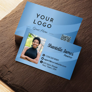 Carte De Visite Photo Bleu Professionnel QR Code Moderne