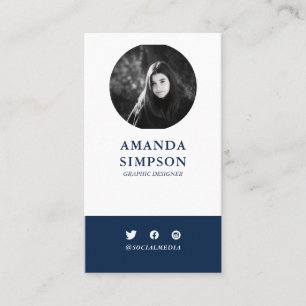 Carte De Visite Photo bleue de la marine professionnelle moderne