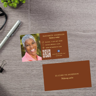 Carte De Visite Photo brun rour Code Qr social Facebook icône