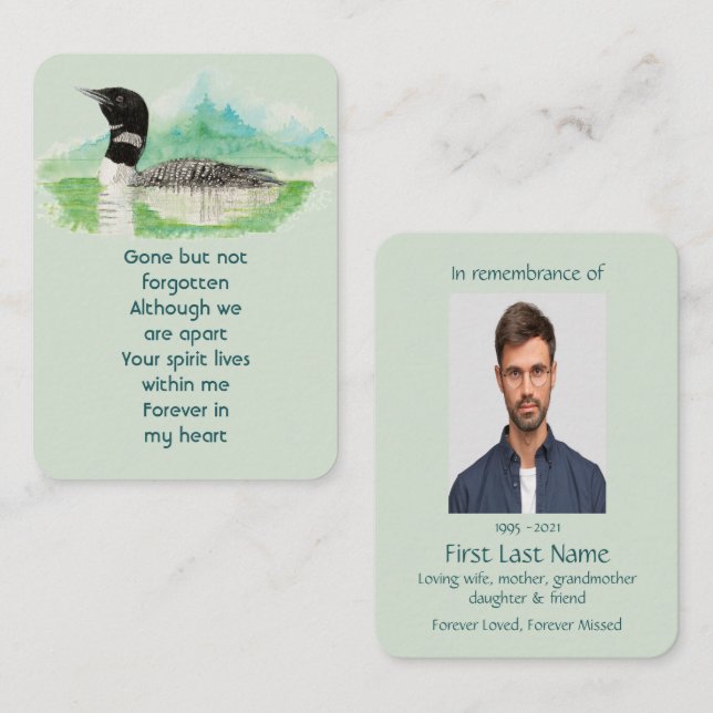 Carte De Visite Photo commémorative Prière d'aquarelle Oiseau de L (Devant / Derrière)