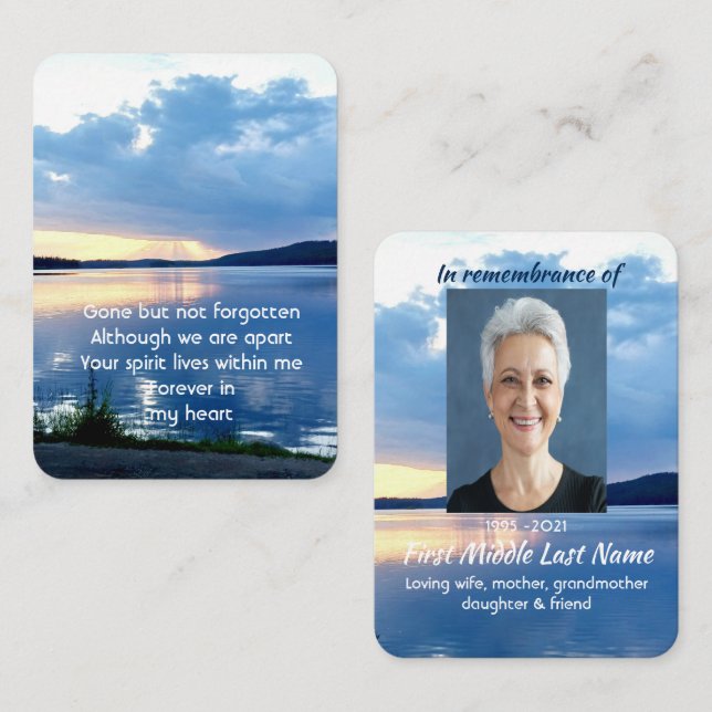Carte De Visite Photo commémorative Prière Lac Sunrise Nature (Devant / Derrière)