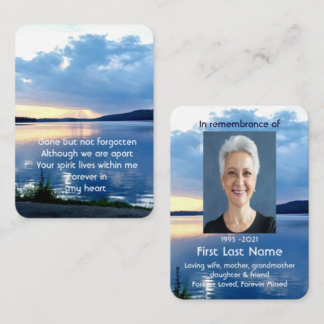 Carte De Visite Photo commémorative Prière Lac Sunrise Nature (Devant / Derrière)