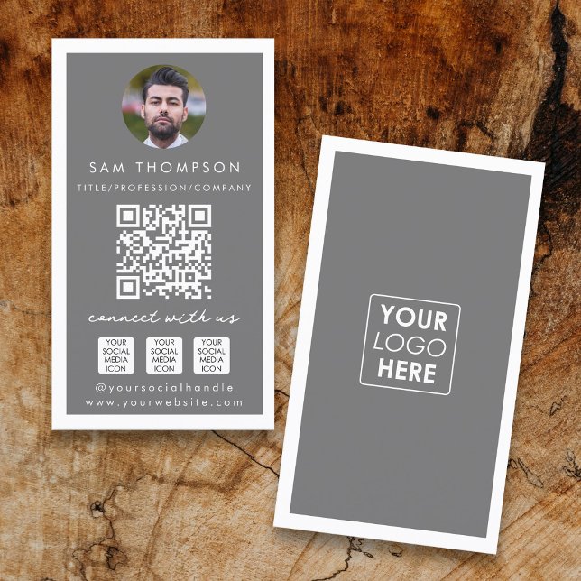 Carte De Visite Photo Connect with Us Social Media QR Code Logo (Photo Connect with Us Social Media QR Code Logo Business Card)