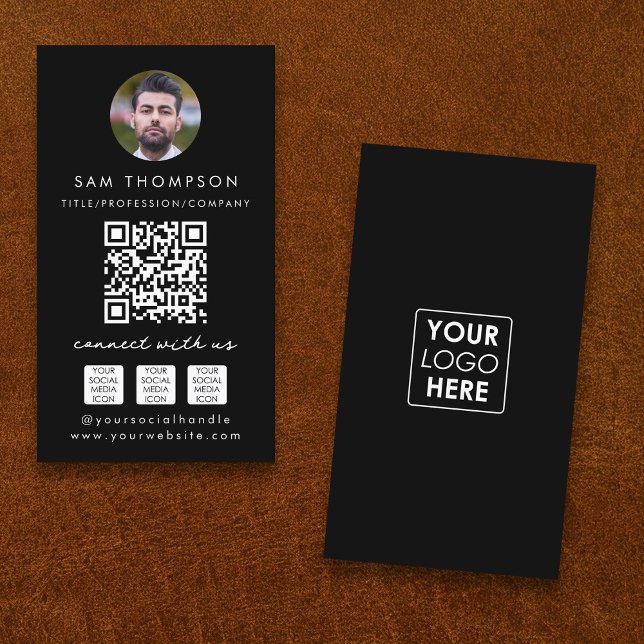 Carte De Visite Photo Connect with Us Social Media QR Code Logo (Photo Connect with Us Social Media QR Code Logo Business Card)