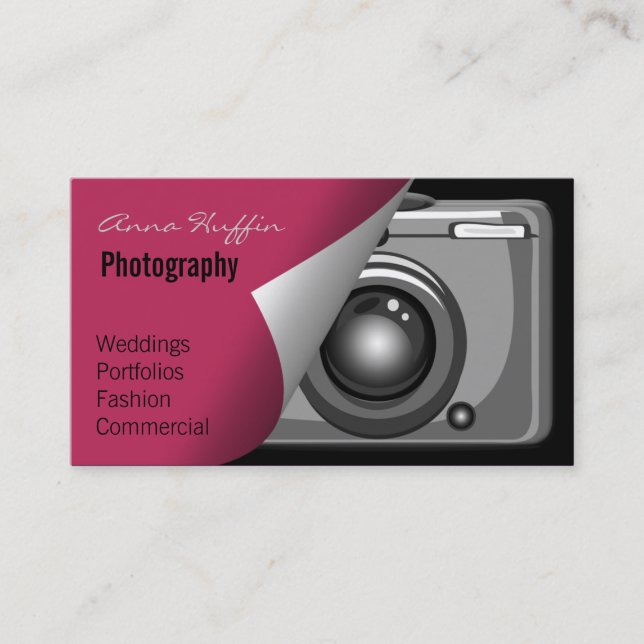 Carte De Visite photo couleur rose, appareil photo (Devant)