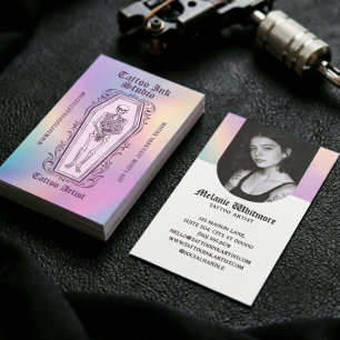 Carte De Visite Photo d'artiste tatoueur squelette gothique irides