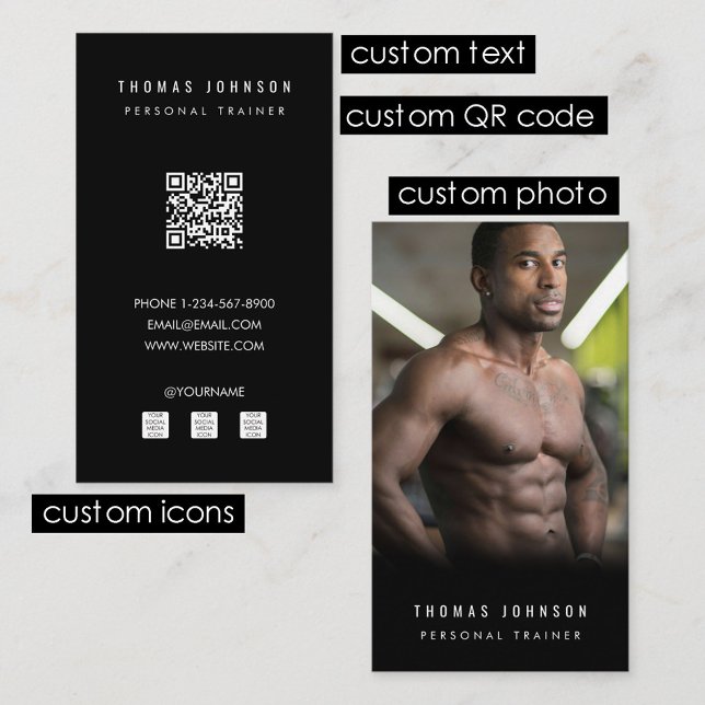 Carte De Visite Photo d'athlète moderne pour entraîneur personnel (Modern Personal Trainer Fitness Athlete Photo Business Card)