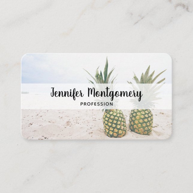 Carte De Visite Photo de 2 ananas sur une plage (Devant)