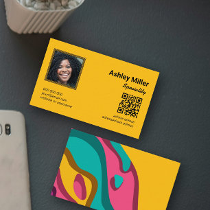 Carte De Visite Photo de code QR couleur tendance