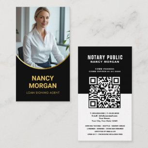 Carte De Visite Photo de code QR de notaire public à arche noir et