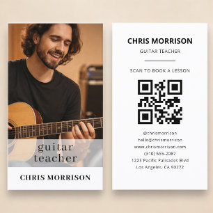 Carte De Visite Photo de code QR de professeur de guitare
