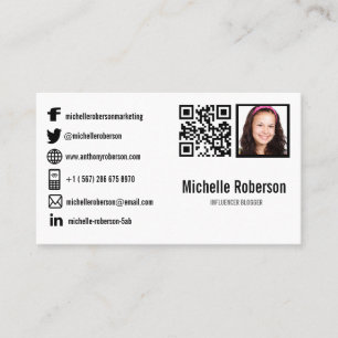 Carte De Visite Photo de code QR et icônes de médias sociaux