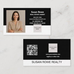 Carte De Visite Photo de code QR noir et blanc minimaliste moderne