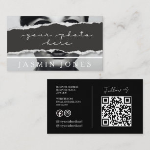 Carte De Visite Photo de code QR noir moderne