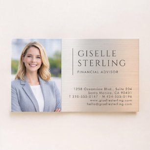 Carte De Visite Photo de conseiller financier en métal brossé