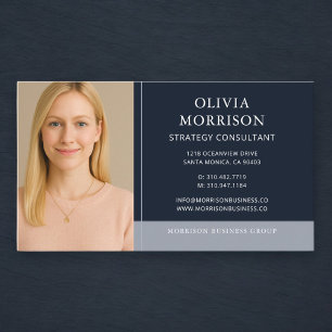 Carte De Visite Photo de consultant minimal bleu marine