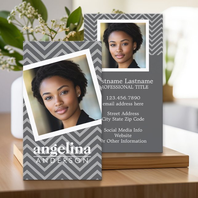 Carte De Visite Photo de Grey Chevron Nom personnalisé du Motif (Custom Business Cards)