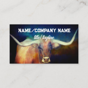 Carte De Visite photo de la vache longhorne art bleu et brun pays