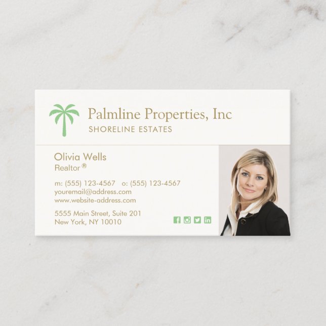 Carte De Visite Photo de l'agent immobilier Tropical Palm Tree (Devant)
