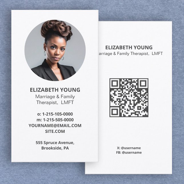 Carte De Visite Photo de l'entraîneur du mariage et de la thérapie (Marriage And Family Therapist Business Cards)