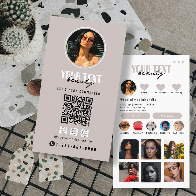 Carte De Visite Photo de l'influent Médias sociaux Code QR Modèle (Influencer Photo Social Media QR Code Template Business Card)
