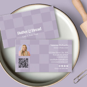 Carte De Visite Photo de logo de boulangerie à carreaux violet cla
