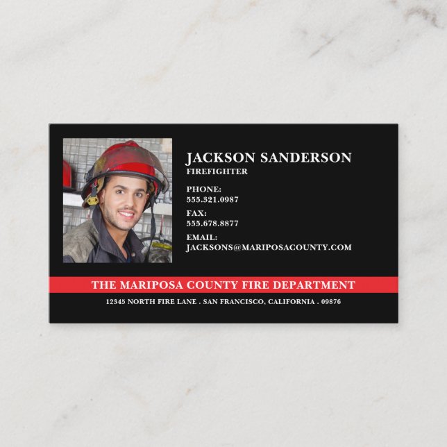 Carte De Visite Photo de pompier du service d'incendie personnalis (Devant)