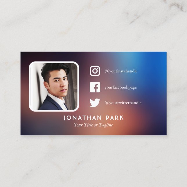 Carte De Visite Photo de profil Marine & Orange Médias sociaux (Devant)