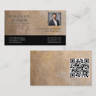 Carte De Visite Photo de Realtor Beige Or Texture Code QR