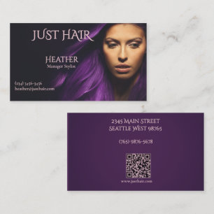Carte De Visite Photo de salon de coiffure violet luxueux élégant
