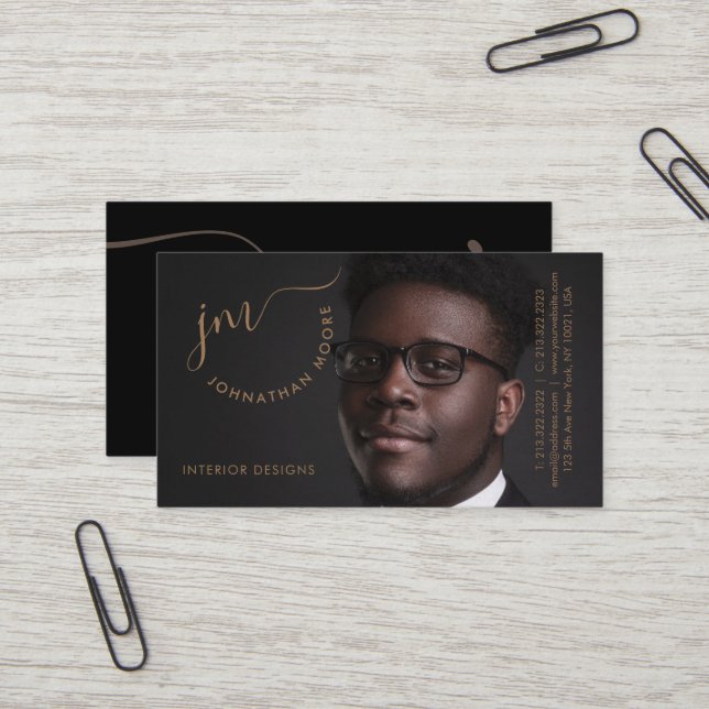 Carte De Visite Photo de signature dorée professionnelle (Devant/Arrière en situation)