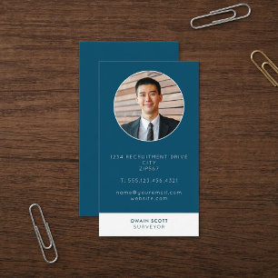 Carte De Visite Photo de titre bleu moderne encadrée