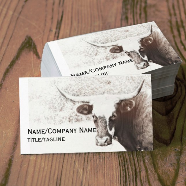 Carte De Visite photo de vache art sépia ton personnalisé double f (Créateur téléchargé)