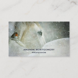 Carte De Visite Photo de White Horse and Bird en hiver
