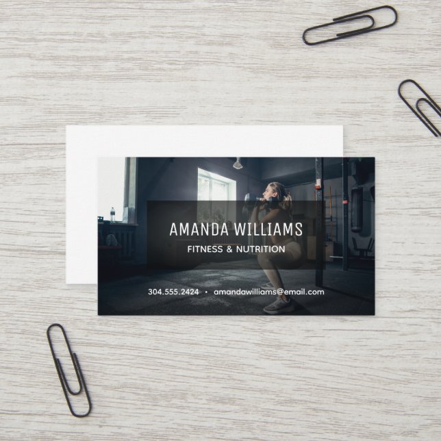 Carte de visite photo d'entraîneur de fitness mode (Devant/Arrière en situation)