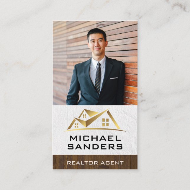 Carte De Visite Photo d'entreprise personnalisée | Logo Gold Real  (Devant)