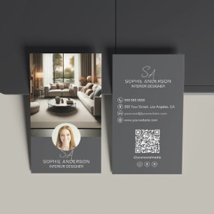 Carte De Visite Photo du monogramme du concepteur intérieur QR Gre