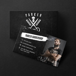 Carte De Visite Photo en noir et blanc Barbershop rustique Hommes 