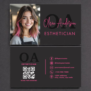 Carte De Visite Photo Esthétique QR Code Hot rose noir