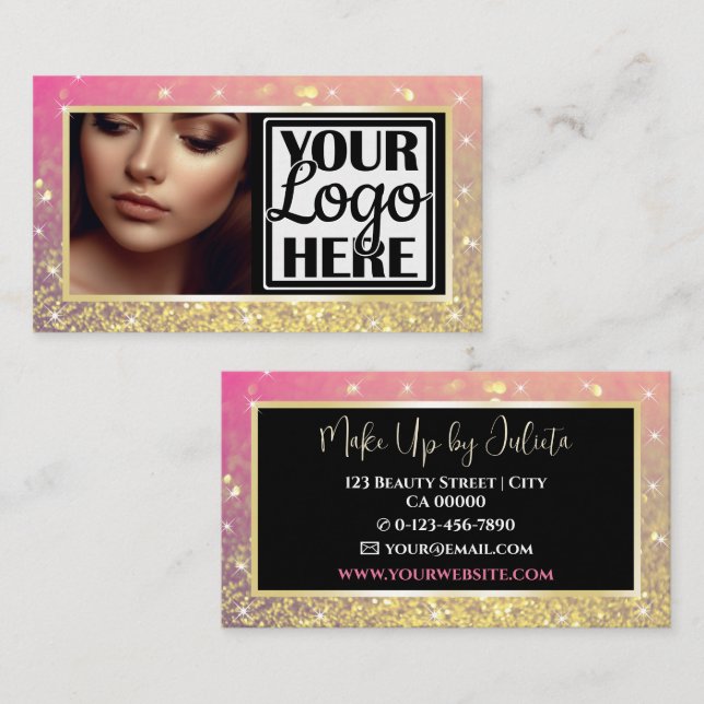 Carte De Visite Photo et logo Modèle Gold Sparkle Parties scintill (Devant / Derrière)